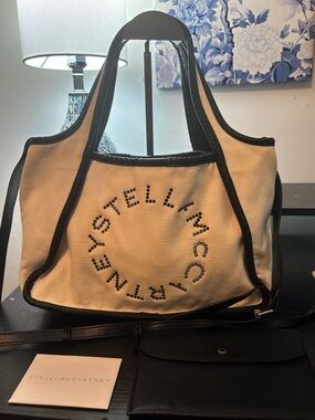 Authentic Stella McCartney Stella Logo Tote Bag Canvas & Alter Nappa Leather